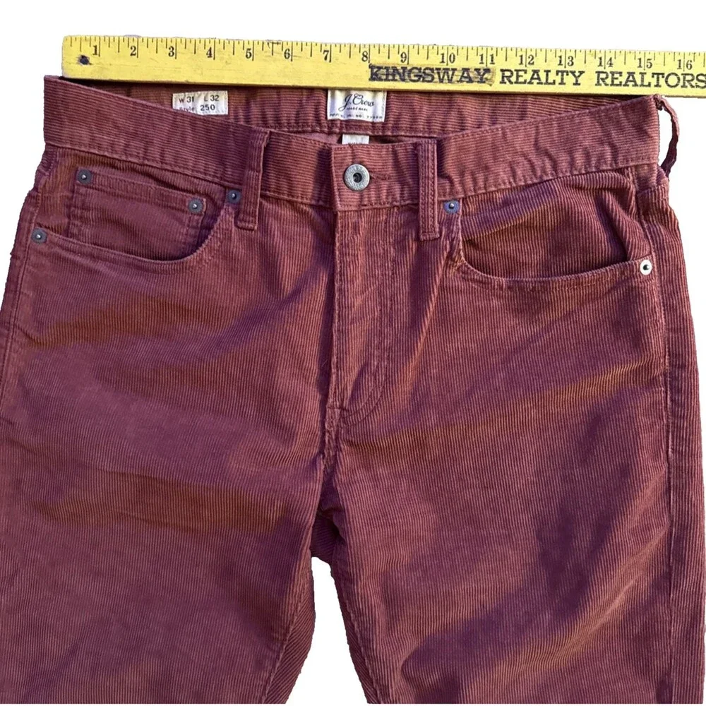 J Crew 250 Corduroy Pants Mens Sz 31x32 Rust Plank Slim Straight Leg Cotton Flex